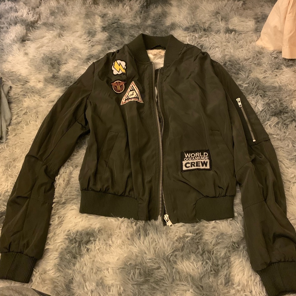 Olive Bomber Jacket with Patches